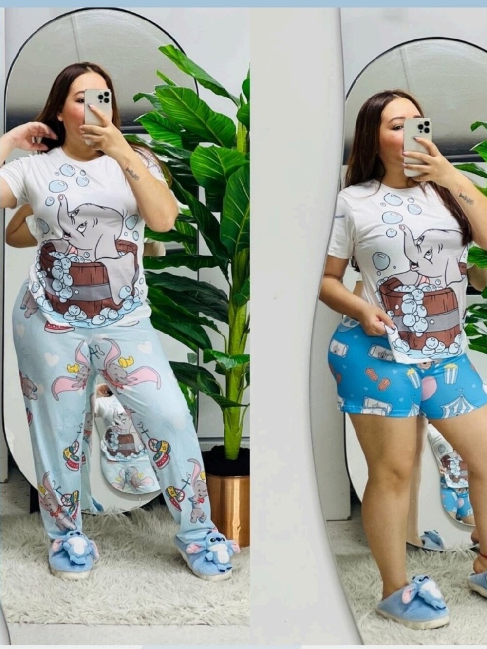 Dumbo Graphic 3-Piece Pajama Set - White & Light Blue